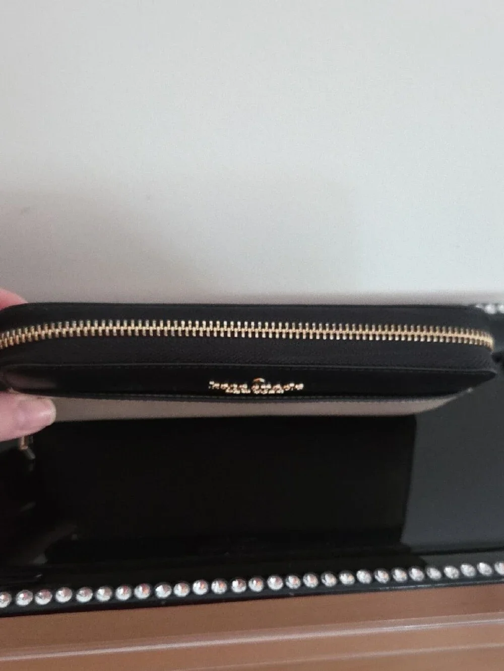 kate spade Two-Tone Black and Beige Saffiano Zip Wallet